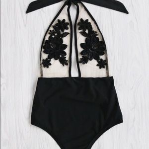Flower Embroidered Mesh One Piece Swimsuit